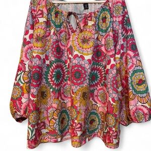 SHEIN Colorful Floral Blouse - Pink, Red, Green